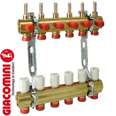 Коллекторная группа Giacomini 1"x18/2,0 - 6 выходов (с расходомерами)