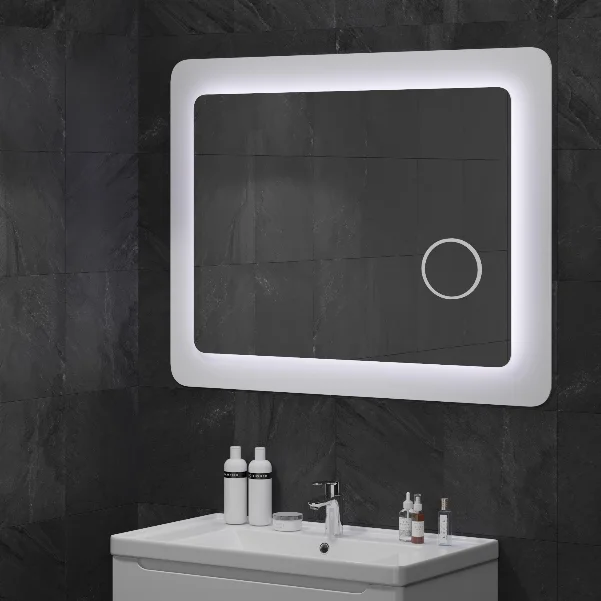 Зеркало Sanwerk Ультра Космо Zoom 98x83 см, белое, с линзой, с LED подсветкой