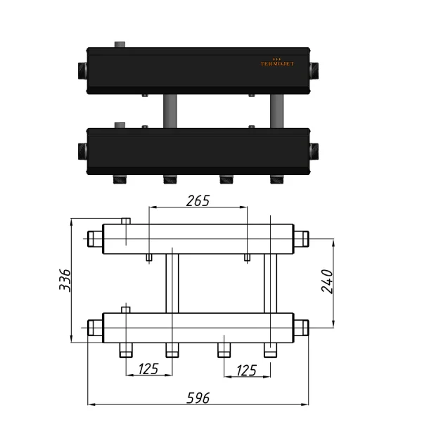 Коллектор для котельной Termojet К22Н125(240) Ø 1-1/2"×1" - 2+1 контуров (в изоляции)