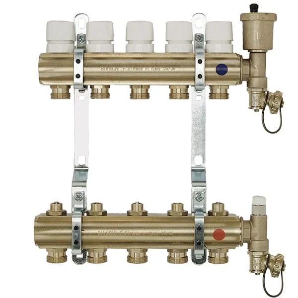 Колектор латунний в зборі Bianchi Ø 1"×3/4" EK - 11 контурів (без кранів, без витратомірів)