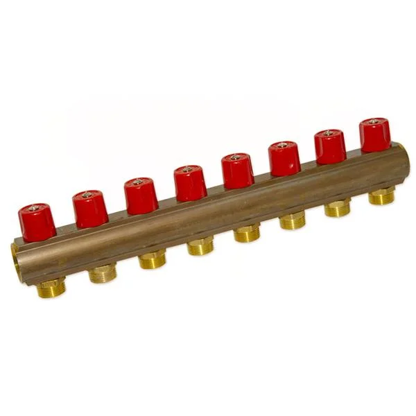 Колектор з вентилями Bianchi Ø 1"×3/4" EK - 8 контурів, I=50 мм (red/червоний)