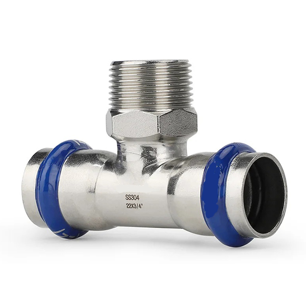 Тройник пресс нержавейка ASG Inox Press Ø 15×1/2"×15 мм, наружная резьба