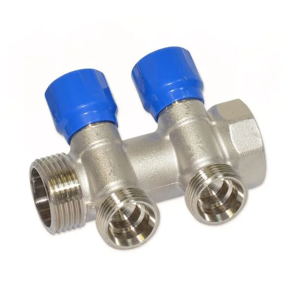 Колектор вентильний кутовий Carlo Poletti Ø 1"×3/4" EK - 2 виходи (blue/синій)