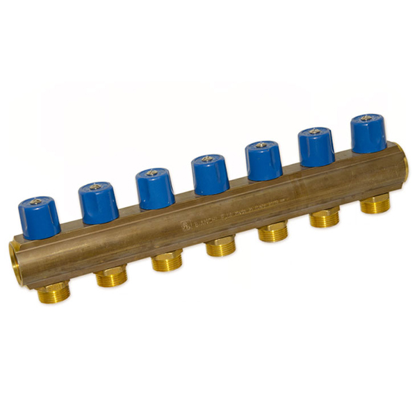 Колектор з вентилями Bianchi Ø 1"×3/4" EK - 7 контурів, I=50 мм (blue/синій)