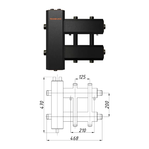 Коллектор для котельной Termojet КГС22ВН125(200) Ø 1 1/4"×1" - 2+1 контуров (с изоляцией)