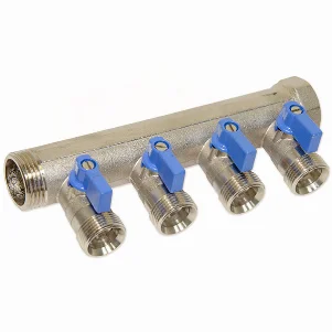 Колектор з кульовими кранами Bianchi Ø 1"×3/4" EK - 4 контури, I=45 мм (blue/синій)
