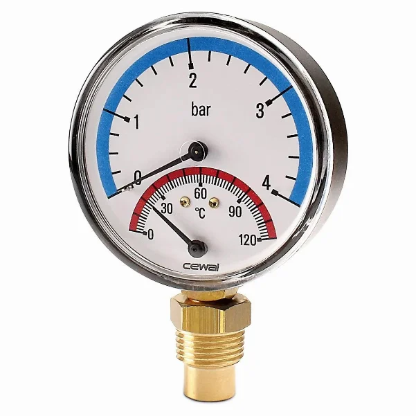 Термоманометр вертикальний Cewal Ø 80 - 1/2″, 0...120 °С, 4 бар
