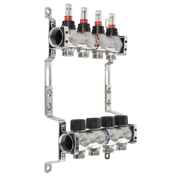 Колекторна група нержавійка Raftec Ø 1"×3/4" EK - 3 контури (з витратомірами)