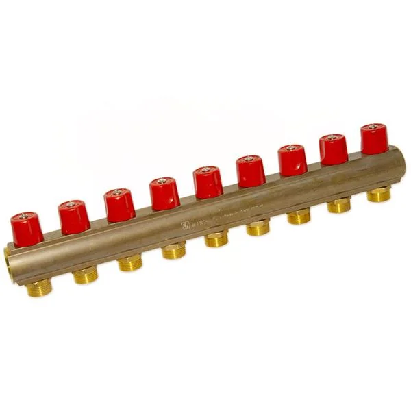 Коллектор с вентилями Bianchi Ø 1"×3/4" EK - 9 контуров, I=50 мм (red/красный)