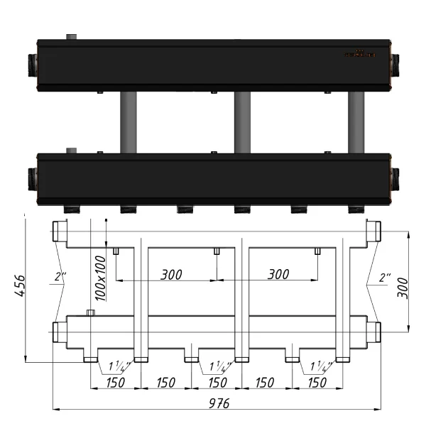 Колектор для котельні Termojet К32Н150(300) Ø 1-1/4"×2" - 3+1 контурів (в ізоляції)