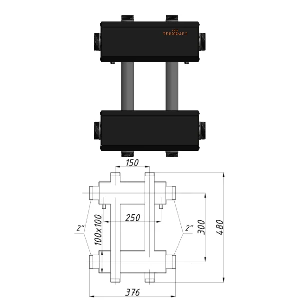 Колектор для котельні Termojet К22ВН150(300) Ø 1-1/4"×2" - 2+1 контурів (в ізоляції)
