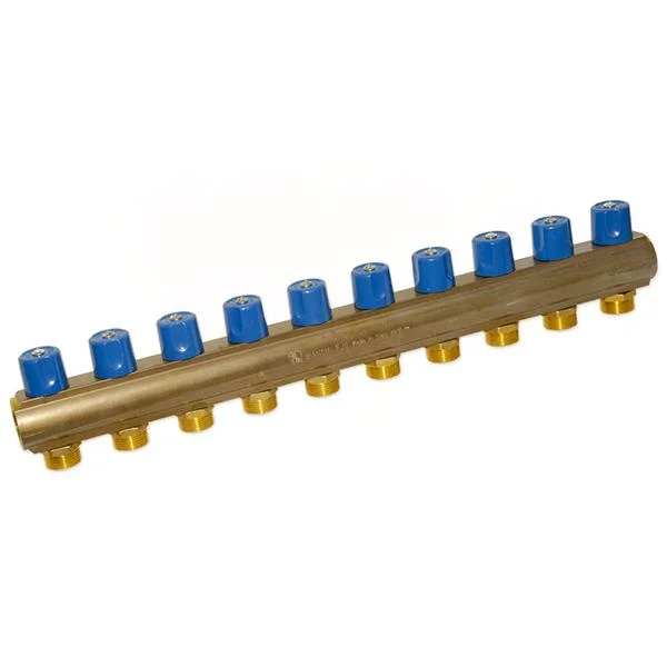 Коллектор с вентилями Bianchi Ø 1"×3/4" EK - 10 контуров, I=50 мм (blue/синий)