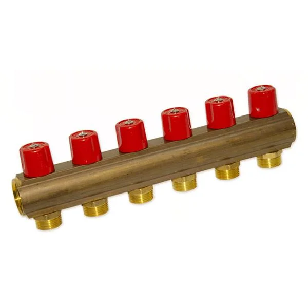 Колектор з вентилями Bianchi Ø 1"×3/4" EK - 6 контурів, I=50 мм (red/червоний)