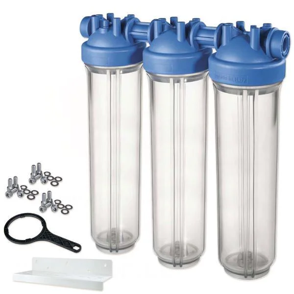 Фильтр магистральный Atlas Filtri 20"×4,5" DP Trio BIG Ø 1-1/2" IN (TS прозрачный корпус 45 °C, 8,3 bar) KIT