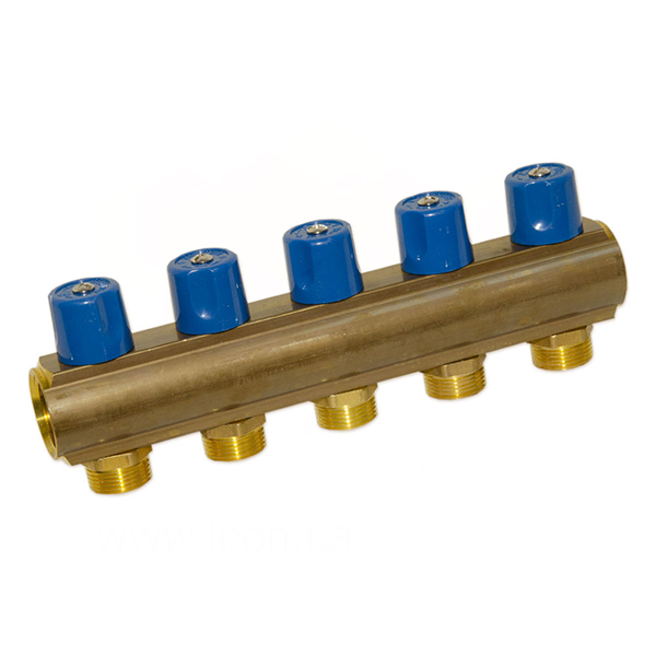 Колектор з вентилями Bianchi Ø 1"×3/4" EK - 5 контурів, I=50 мм (blue/синій)