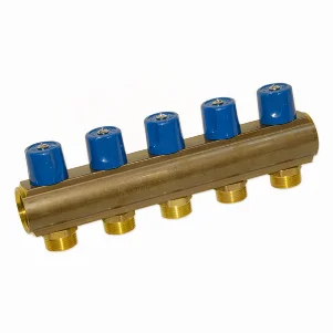 Колектор з вентилями Bianchi Ø 1"×3/4" EK - 5 контурів, I=50 мм (blue/синій)
