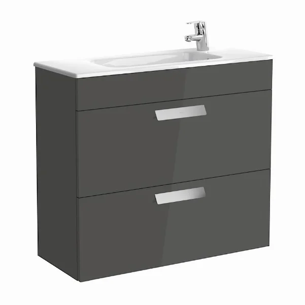 Шафка під умивальник ROCA DEBBA 80 см + умивальник, в комплекті з сифоном, з 2-ма ящиками, сірий антрацит