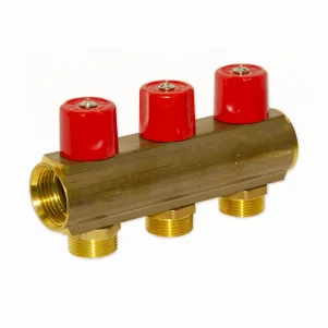 Колектор з вентилями Bianchi Ø 1"×3/4" EK - 3 контури, I=50 мм (red/червоний)