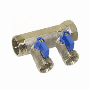 Колектор з кульовими кранами Bianchi Ø 1"×3/4" EK - 2 контури, I=45 мм (blue/синій)