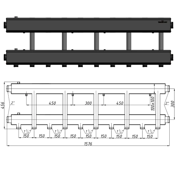 Колектор для котельні Termojet К52Н150(300) Ø 1-1/4"×2" - 5+1 контурів (в ізоляції)