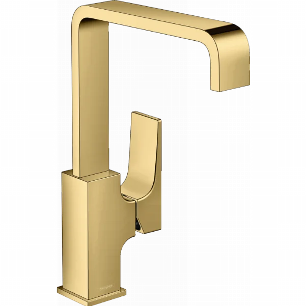 Смеситель для раковины Hansgrohe Metropol со сливным клапаном Push-Open, цвет: золото