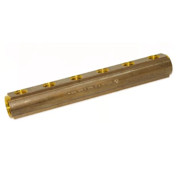 Коллекторная балка латунная Bianchi Ø 1"×1/2" - 6 контуров, I=50 мм (с отверстием под спускник воздуха 3/8")