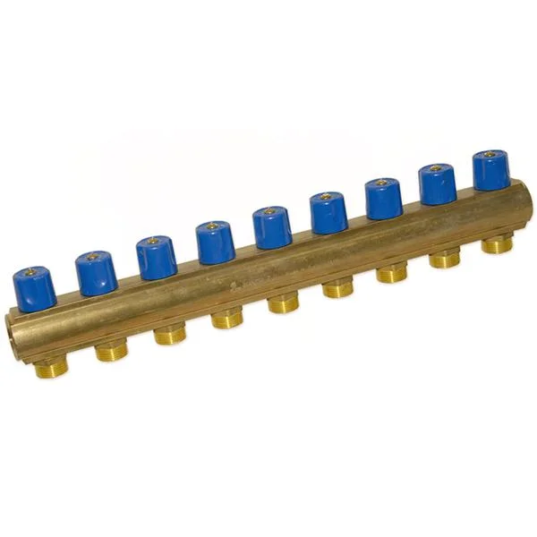 Коллектор с вентилями Bianchi Ø 1"×3/4" EK - 9 контуров, I=50 мм (blue/синий)