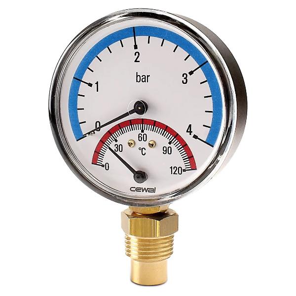 Термоманометр вертикальний Cewal Ø 80 - 1/2″, 0...120 °С, 4 бар