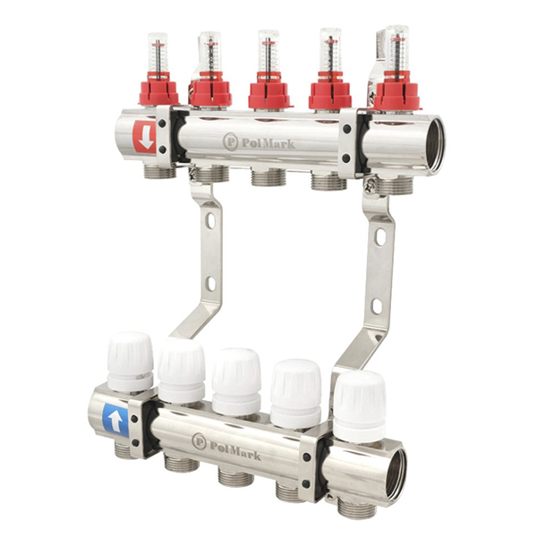 Колектор теплої підлоги Polmark Ø 1"×3/4" EK - 5 контурів (з витратомірами