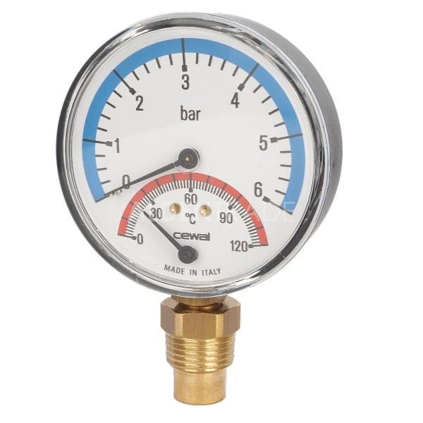 Термоманометр вертикальний Cewal Ø 80 - 1/2″, 0...120 °С, 6 бар