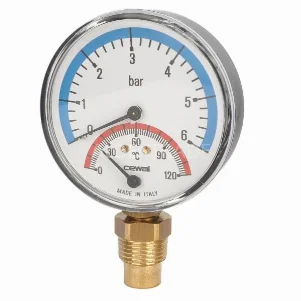 Термоманометр вертикальний Cewal Ø 80 - 1/2″, 0...120 °С, 6 бар
