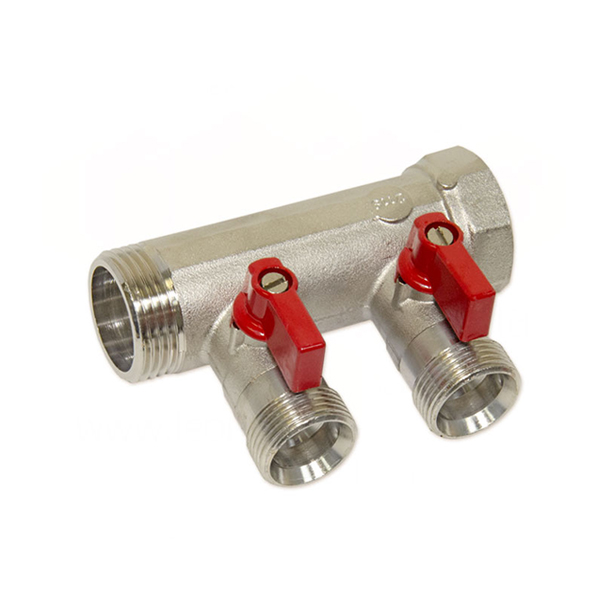 Колектор з кульовими кранами Bianchi Ø 1"×3/4" EK - 2 контури, I=45 мм (red/червоний)
