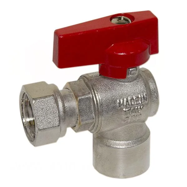 Кран з накидною гайкою кутовий Ø 1/2″×1/2″ внутр.- внутр. різьба (red/червоний)