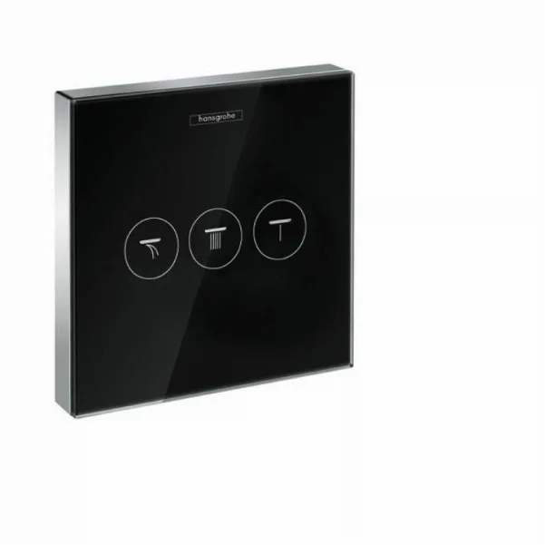 Внешняя часть смесителя HANSGROHE ShowerSelect с тремя запорными клапанами, стеклянный, черный/хром