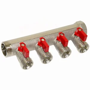 Коллектор с шаровыми кранами Bianchi Ø 1"×3/4" EK - 4 контура, I=45 мм (red/красный)