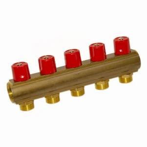 Колектор з вентилями Bianchi Ø 1"×3/4" EK - 5 контурів, I=50 мм (red/червоний)