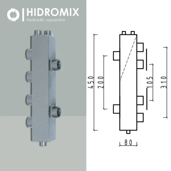 Гидрострелка Hidromix 1-1/4", каскадна на 75 кВт
