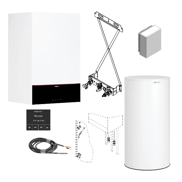 Пакетна пропозиція: Котел Viessmann Vitodens 050-W тип B0HA (бойлер 150 літрів, датчик температури, димохід)