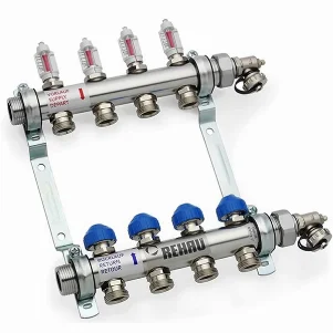 Коллектор нержавейка REHAU HKV-D 1"х3/4" - 3 контура (с расходомерами)
