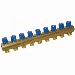 Колектор з вентилями Bianchi Ø 1"×3/4" EK - 9 контурів, I=50 мм (blue/синій)