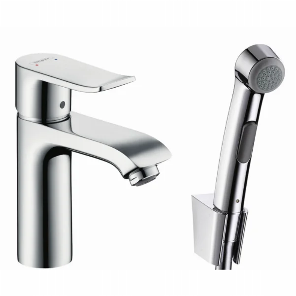 Смеситель Hansgrohe Metris для раковины с гигиеническим душем и сливной клапан Push-Open 31285000