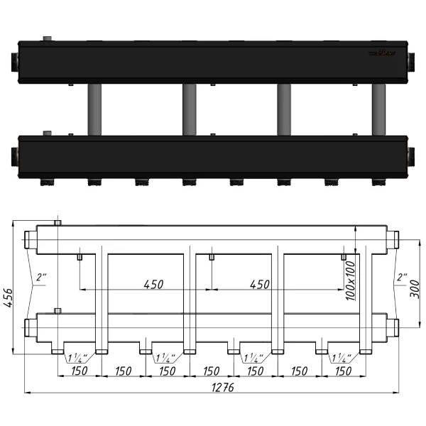 Колектор для котельні Termojet К42Н150(300) Ø 1-1/4"×2" - 4+1 контурів (в ізоляції)