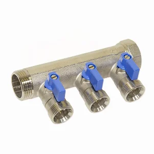 Колектор з кульовими кранами Bianchi Ø 1"×3/4" EK - 3 контури, I=45 мм (blue/синій)