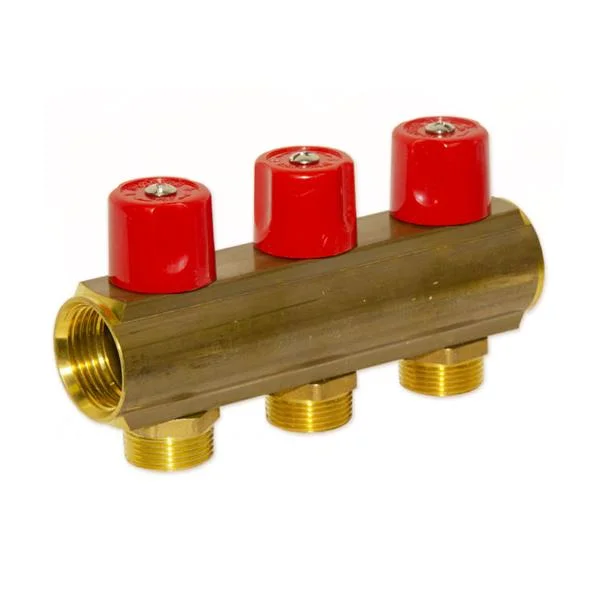 Колектор з вентилями Bianchi Ø 1"×3/4" EK - 3 контури, I=50 мм (red/червоний)