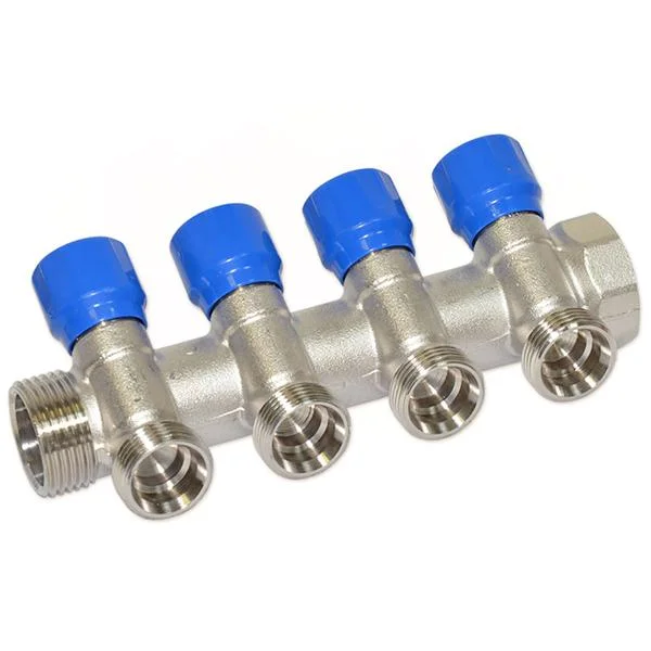 Колектор вентильний кутовий Carlo Poletti Ø 1"×3/4" EK - 4 виходи (blue/синій)