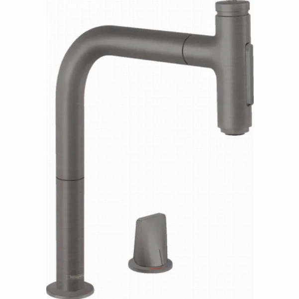Смеситель Hansgrohe Metris Select M71 для кухонной мойки с выдвижным душем, матовый черный/хром 73818340