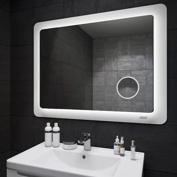 Зеркало Sanwerk УЛЬТРА "Космо Zoom" 118x83 белое, с линзой, с LED подсветкой