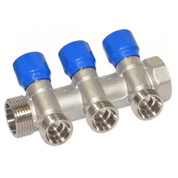 Колектор вентильний кутовий Carlo Poletti Ø 1"×3/4" EK - 3 виходи (blue/синій)