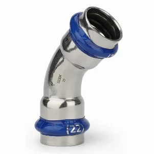 Коліно прес нержавійка (2 муфти) ASG Inox Press Ø 15/45° мм