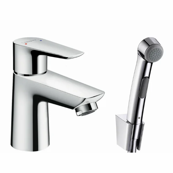 Смеситель Hansgrohe Talis E со сливным клапаном Push-Open для раковины с гигиеническим душем, хром 71729000